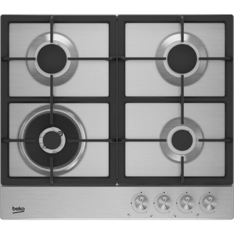 Gas Hob 60 cm 4 Burners - Cast Iron Grates Automatic Ignition - Full Safety - Stainless Steel - HIAW 64225 SX